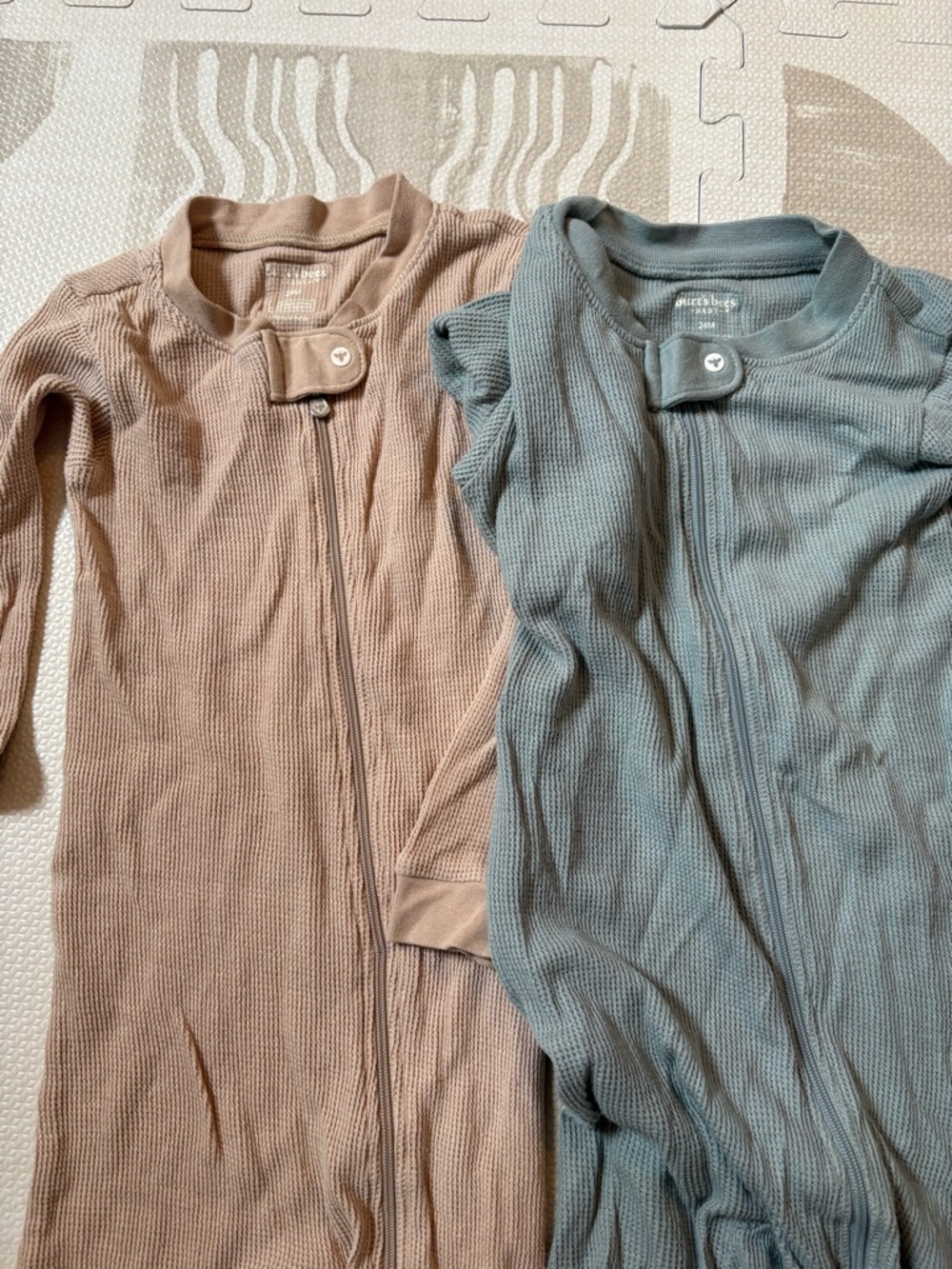 Burts Bees 2 Pack Ribbed Baby Zipper Sleepers - Taupe & Dusty Blue